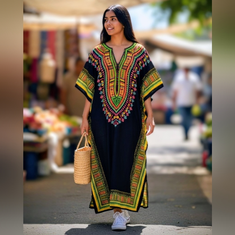 Colorful Patterned Kaftan Dress